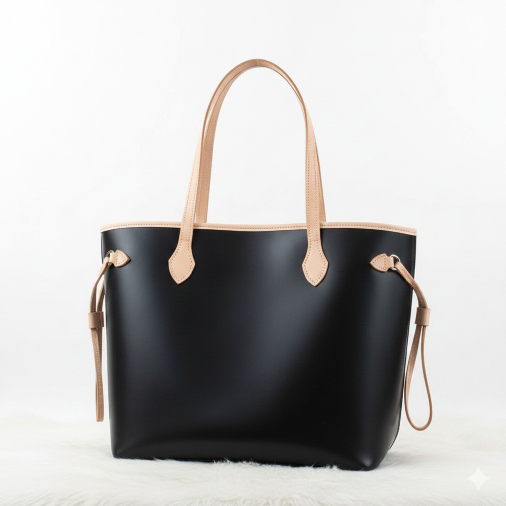 Luxury Leather Tote Bag Contrast Handle