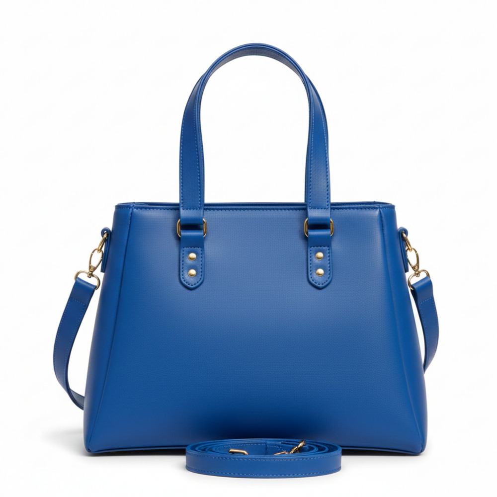 Royal Blue Premium Leather Tote Bag With Detachable Strap
