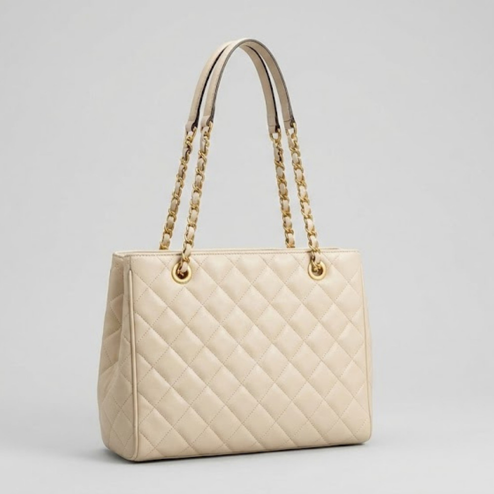 Quilted Leather Tote Bag with Chain Handles