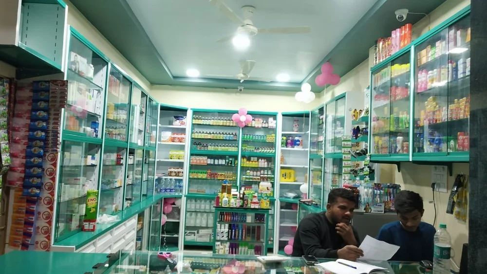 Mild Steel Free Standing Unit Medicine Store Display Rack - 3