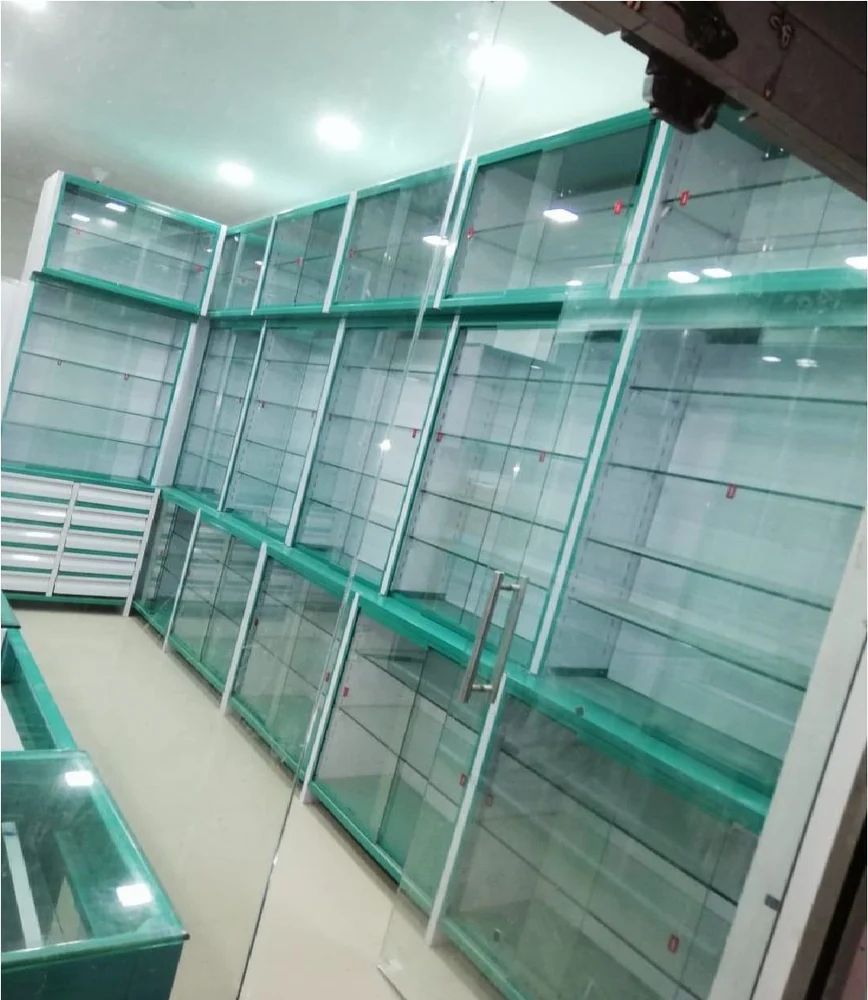 Medical Storage Racks | Ms & Glass Free Standing Unit 8 Feet Medical Wall Rack, For Pharmacy - Color: White