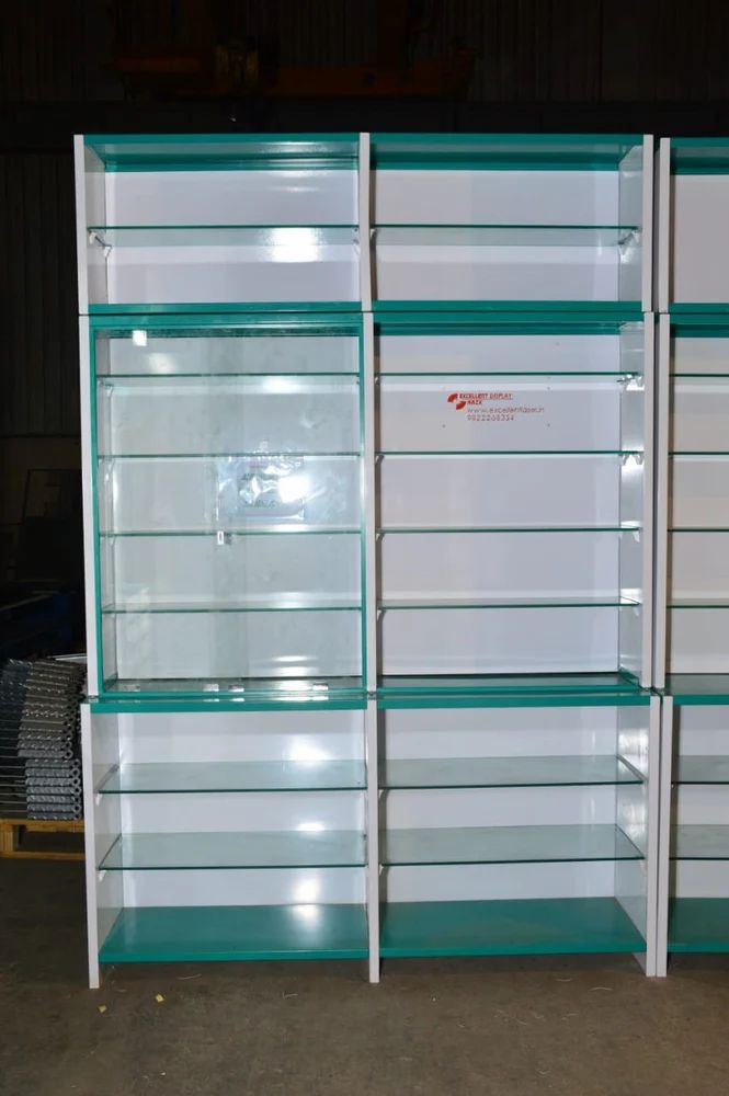 Medical Storage Racks | Ms & Glass Free Standing Unit 8 Feet Medical Wall Rack, For Pharmacy - Color: White