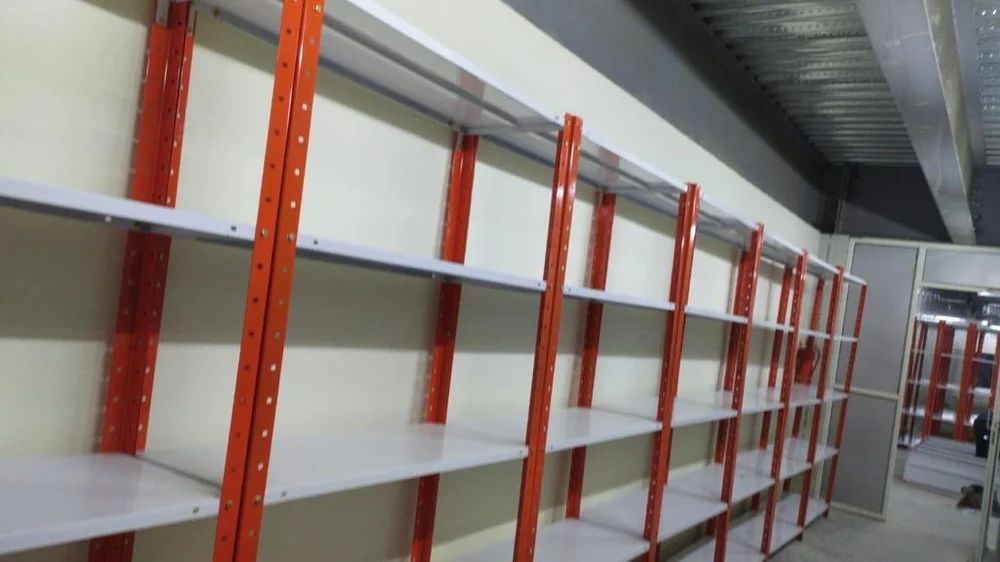 Slotted Angle Rack - Powder Coated, 3x6 Size, 300mm Width | 5 Layers, 55 Kg/day Capacity For Industrial, Hardware Shop, Warehouse Usage