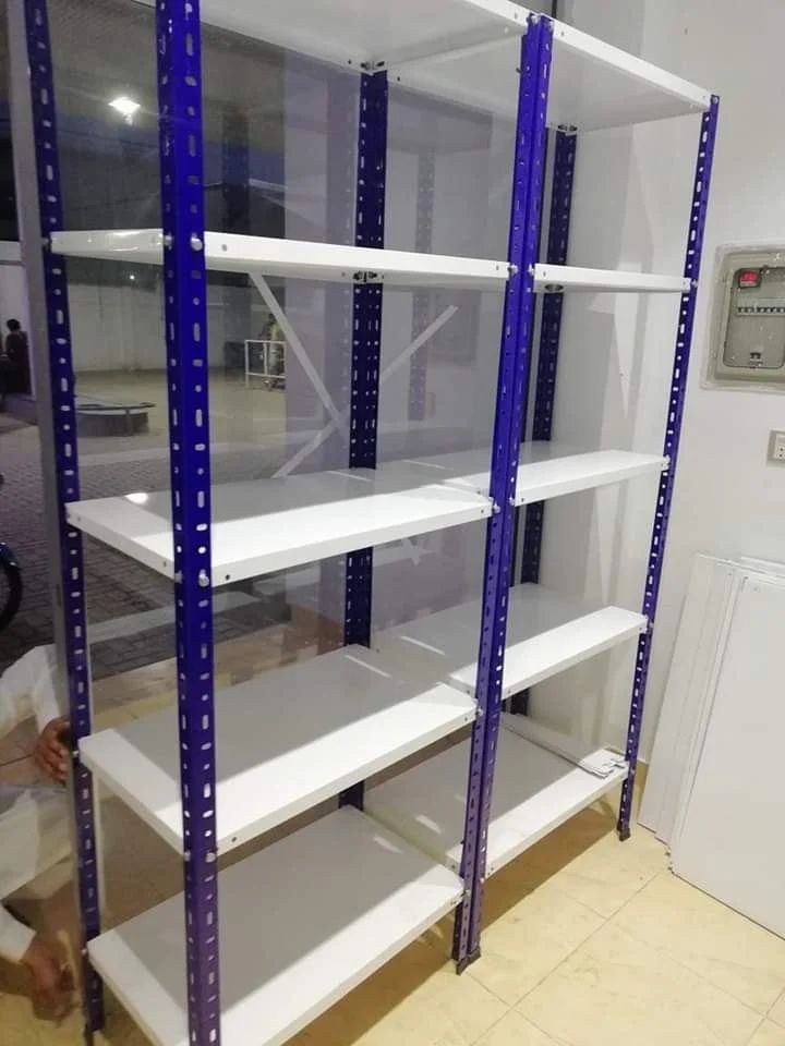 Slotted Angle Rack - Powder Coated, 3x6 Size, 300mm Width | 5 Layers, 55 Kg/day Capacity For Industrial, Hardware Shop, Warehouse Usage