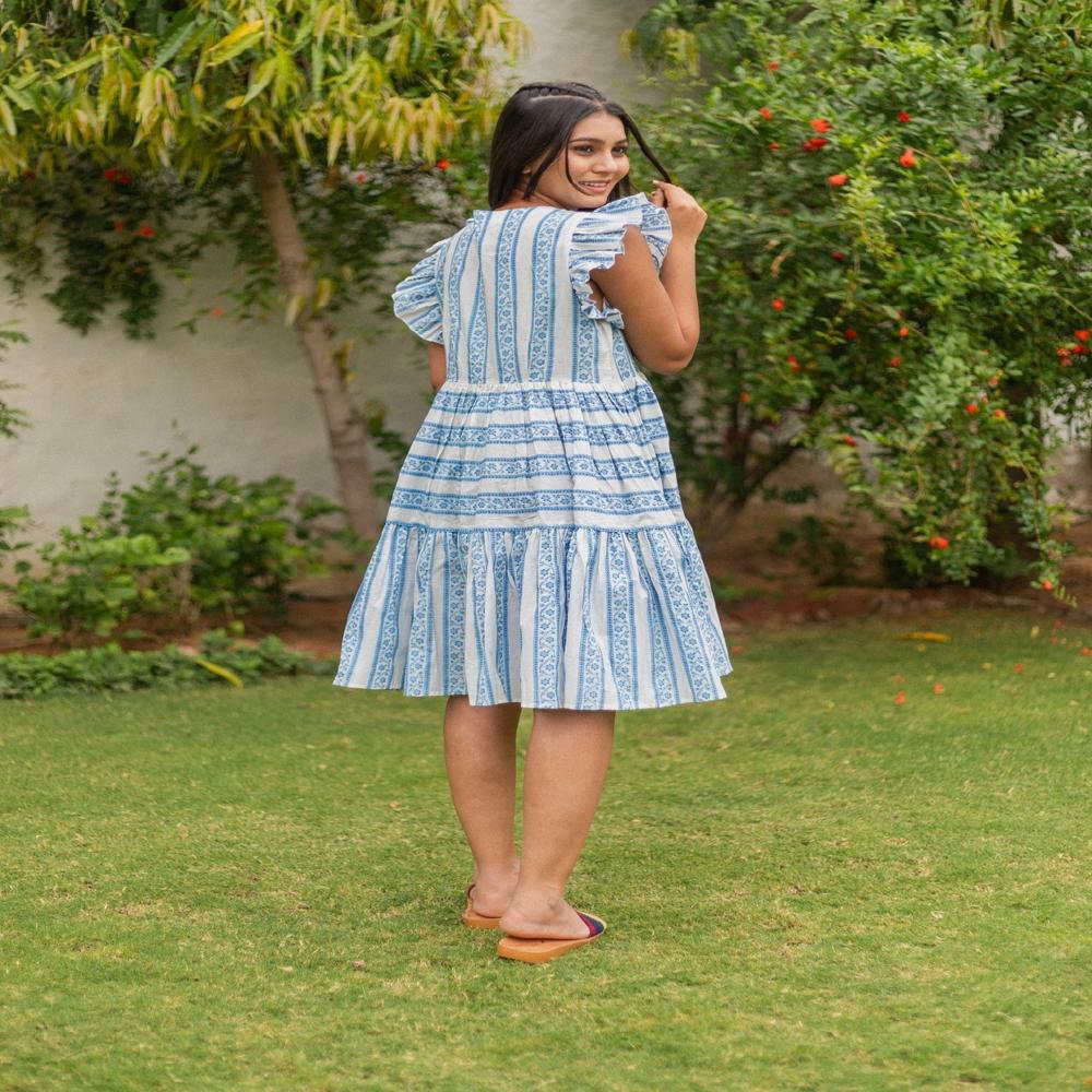 Ladies Blue Striped Cotton Dress