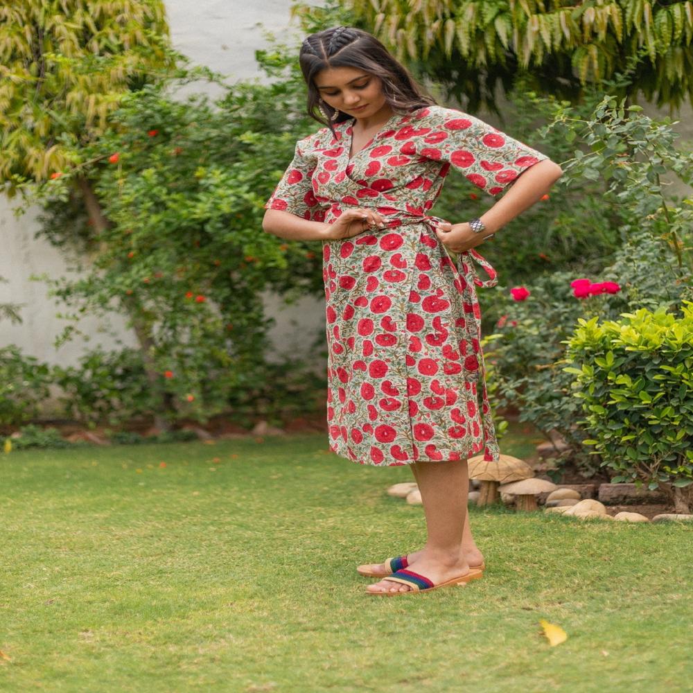 Ladies Floral Block Printed Cotton Dress