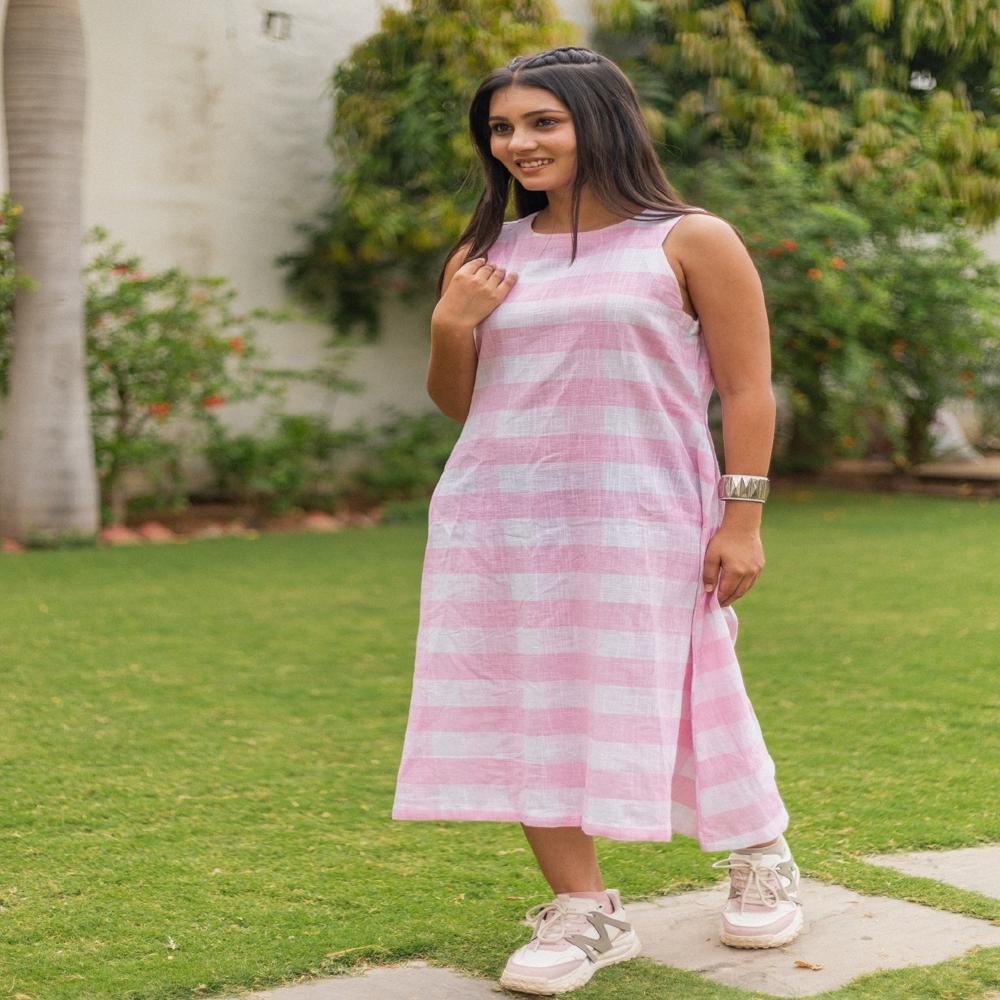 Ladies Light Pink Flex Cotton Dress