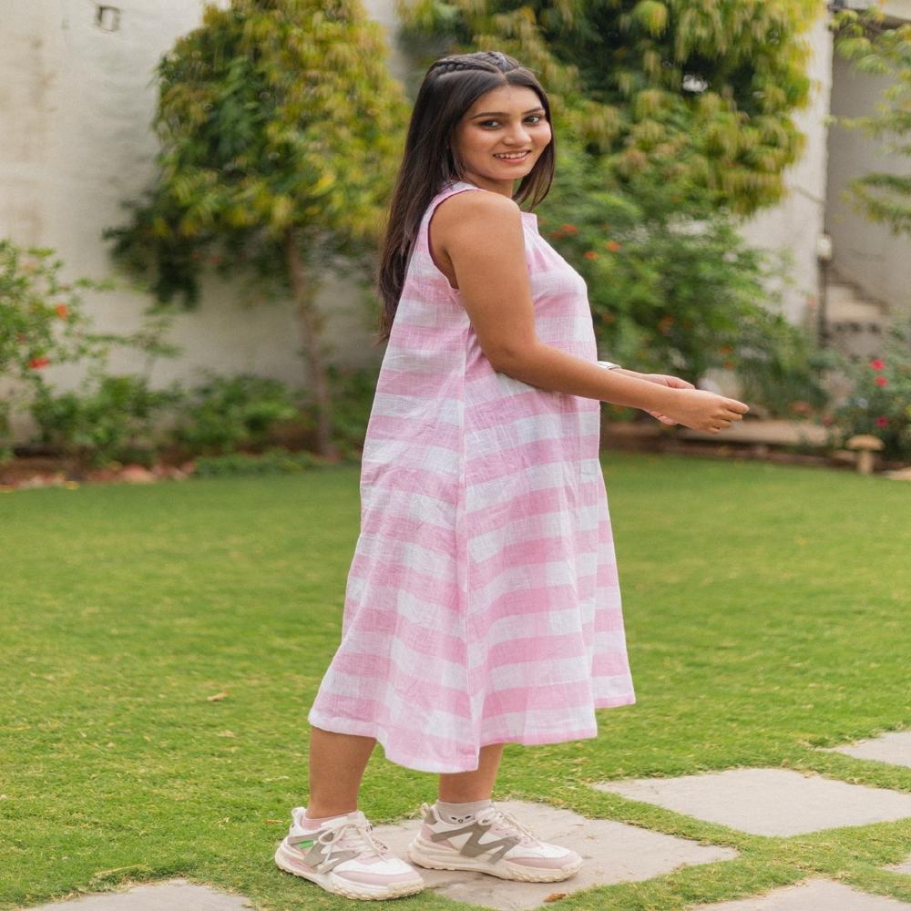 Ladies Light Pink Flex Cotton Dress