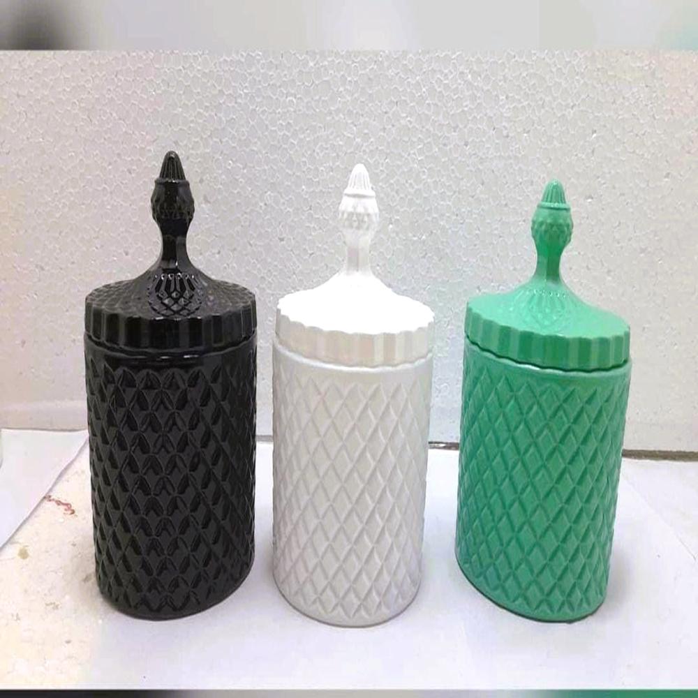 Crystal Glass Dimond Candy Jar Mat Black - Height: 10  Centimeter (Cm)