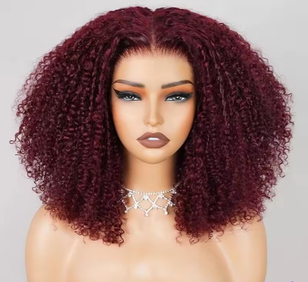 The Devote Deep Part Kinky Curly Glueless Lace Closure Wig | Super Double Drawn Human Hair | Pre Cut Lace | 99J Burgundy | Middle Part