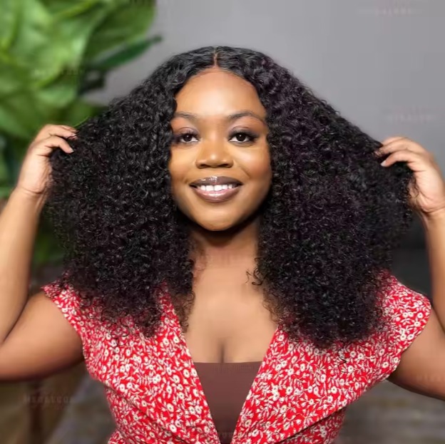 The Devote Deep Part Kinky Curly Glueless Lace Closure Wig | Super Double Drawn Human Hair | Pre Cut Lace | 99J Burgundy | Middle Part