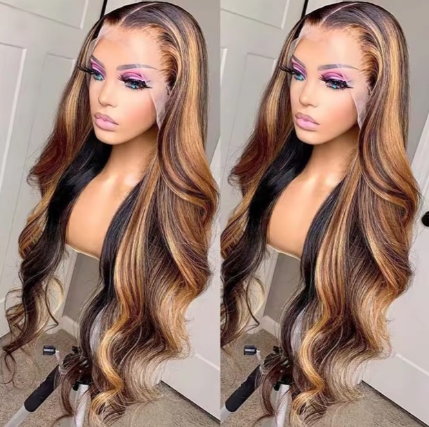 The Devote Transparent 13x6 Lace Front Wig | Ombre Brown Highlight Body Wave Human Hair | Glueless Deep Wave Wig | Natural Finish