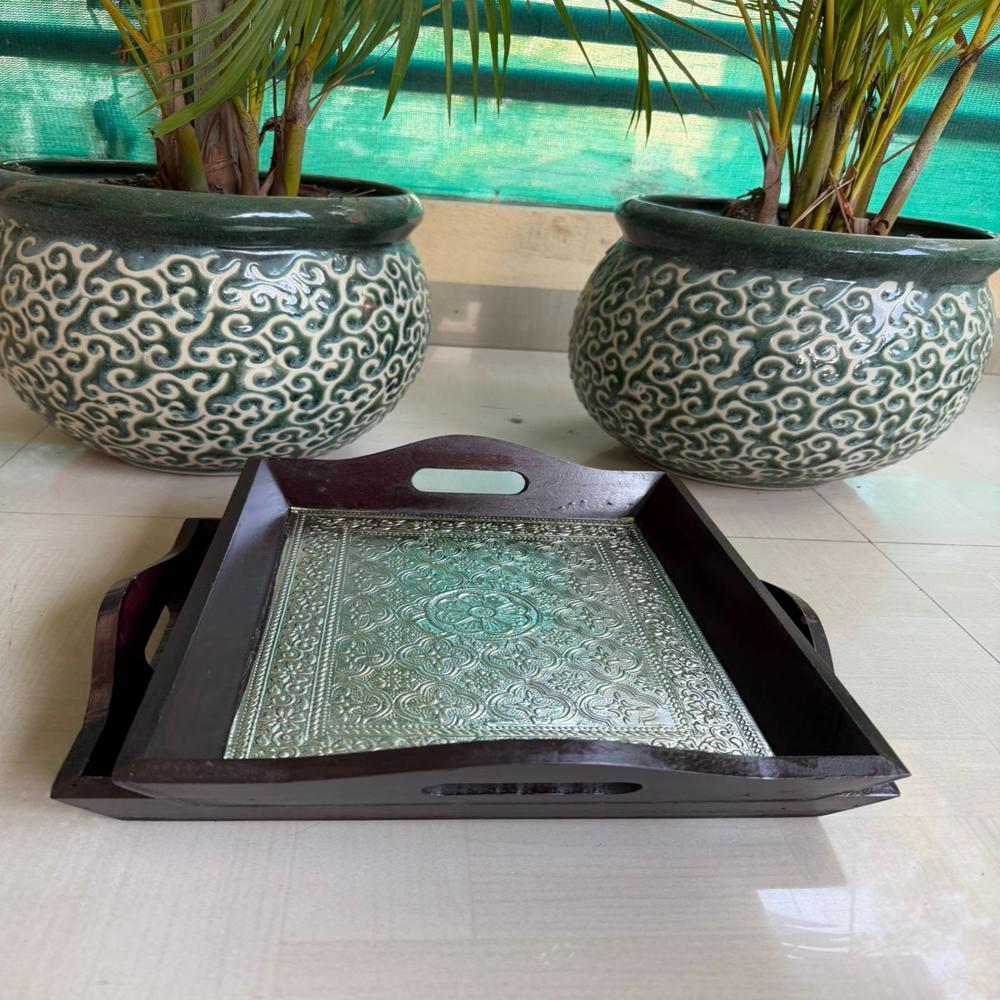Germansilver coated wooden beautiful trays*
