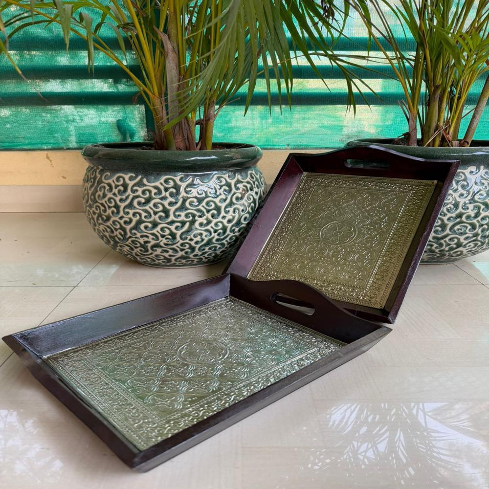 Germansilver coated wooden beautiful trays*