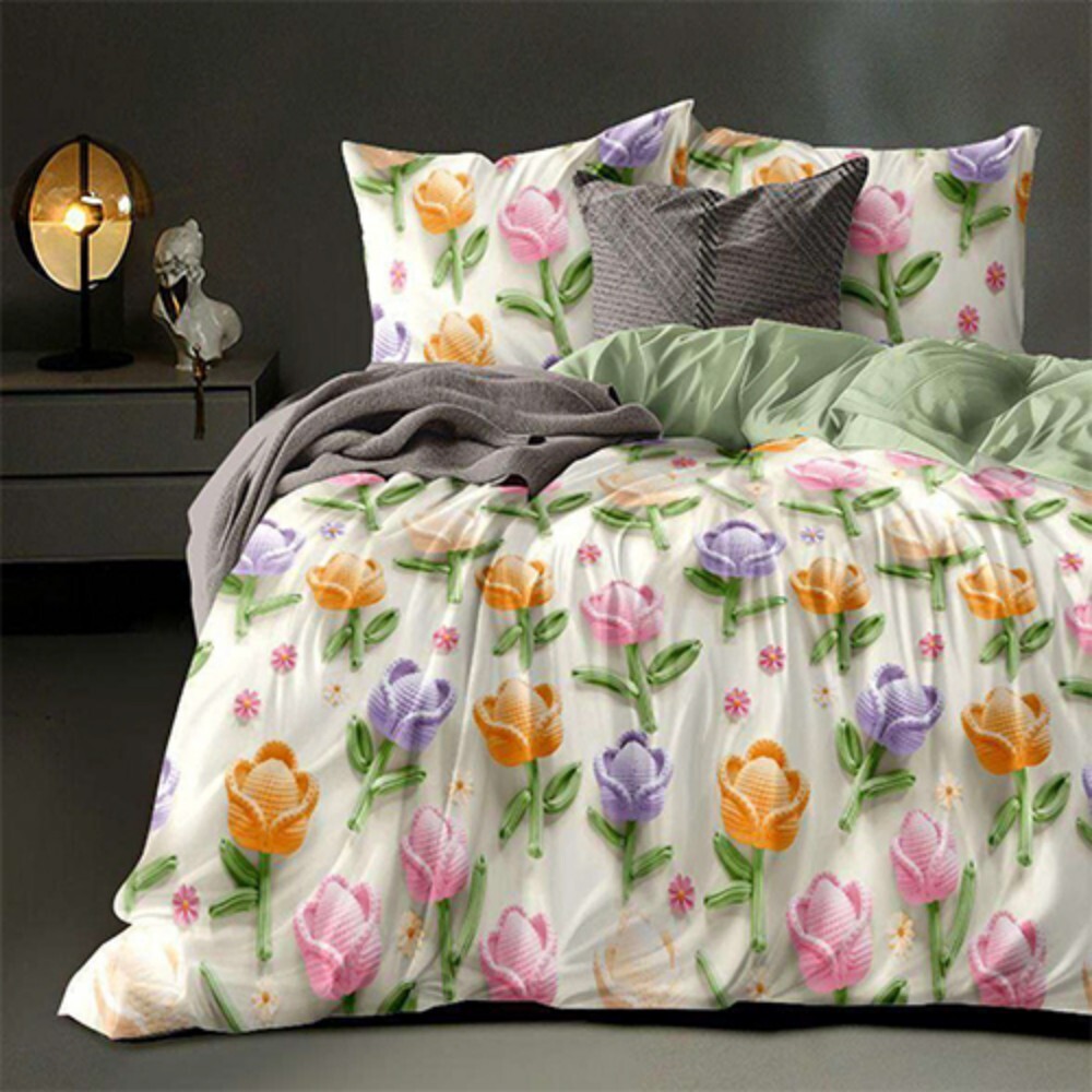 7D Floral Fantasy Digital Print Double Bedsheet - Color: Multicolor
