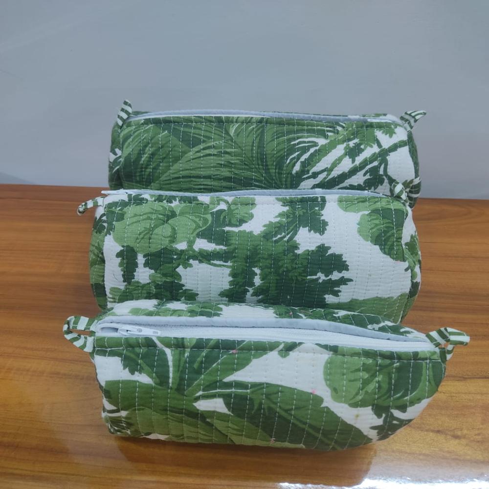 Beautiful Block Flower Print Cotton Toiletry Bag