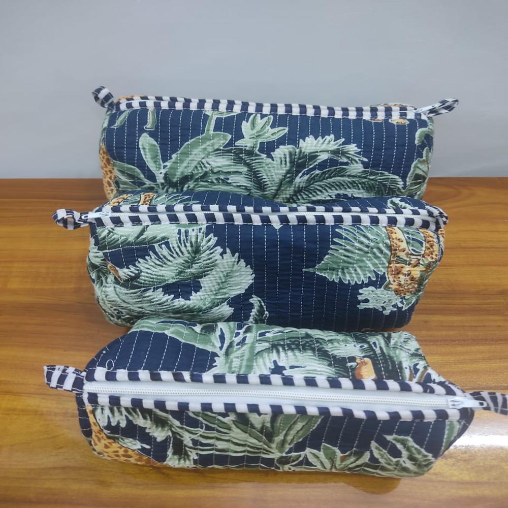 Beautiful Block Flower Print Cotton Toiletry Bag