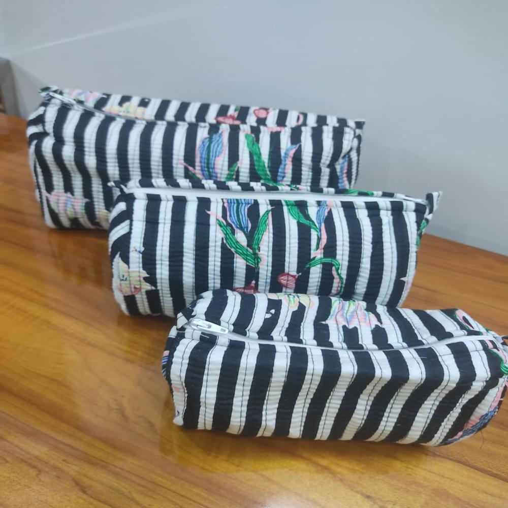 Beautiful Block Flower Print Cotton Toiletry Bag