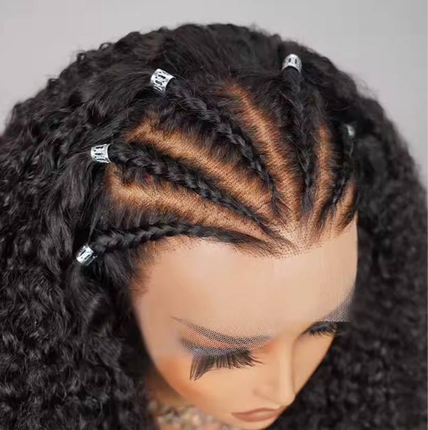 The Devote Halo Braided Kinky Curly Short Bob Lace Front Wig | Raw Brazilian Human Hair | HD Lace Frontal | Natural Finish