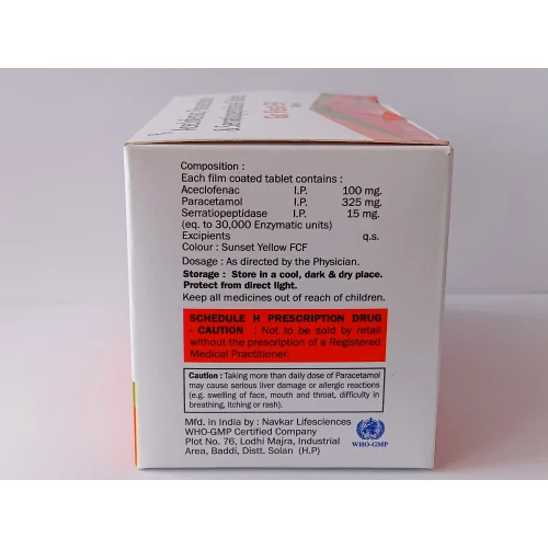Aceclofenac, Paracetamol & Serratiopeptidase Tablets
