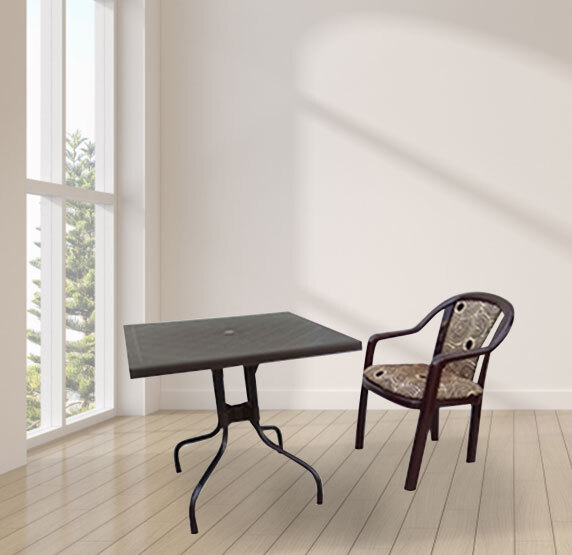 Olive With Ornate Cushioned Plastic Table And Chairs