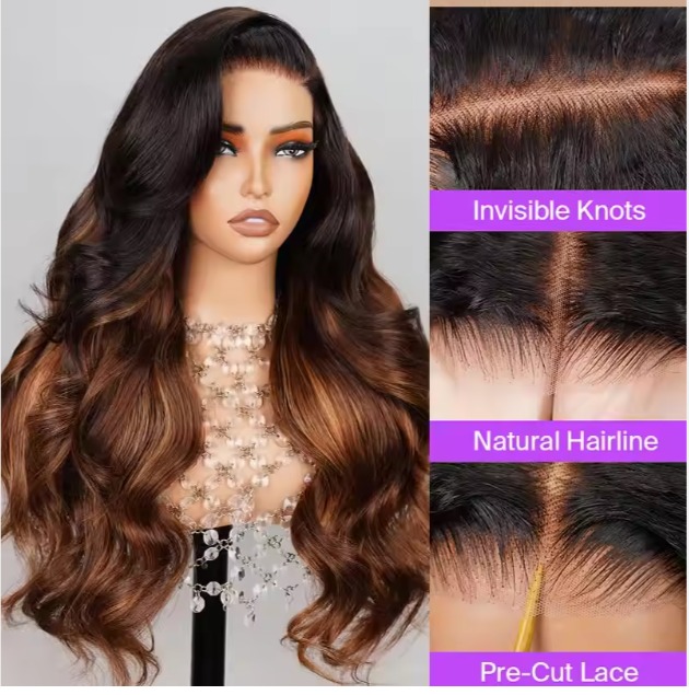 The Devote HD Lace Glueless Human Hair Wig | 5x6 and 13x4 Chestnut Brown Ombre Deep Wave Wig for Women