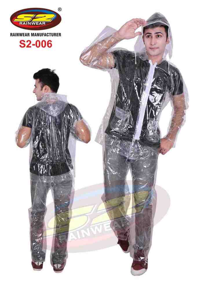 Pvc Plastic Rain Suit - Virgin Pvc, Free Size, Transparent | Waterproof Jacket, Pant, Cap With Drawstring, Zipper Closure, Pouch Packing, Elasticized Waistband