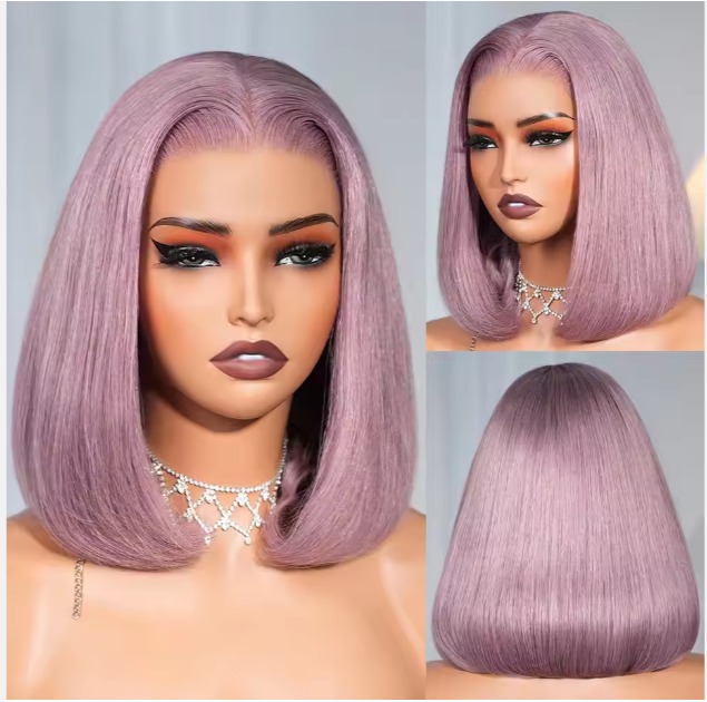 The Devote Ash Purple Straight Bob Human Hair Wig | 13x5 Glueless Lace Wig with Invisible Knots