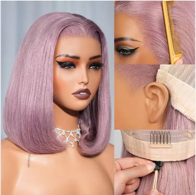 The Devote Ash Purple Straight Bob Human Hair Wig | 13x5 Glueless Lace Wig with Invisible Knots