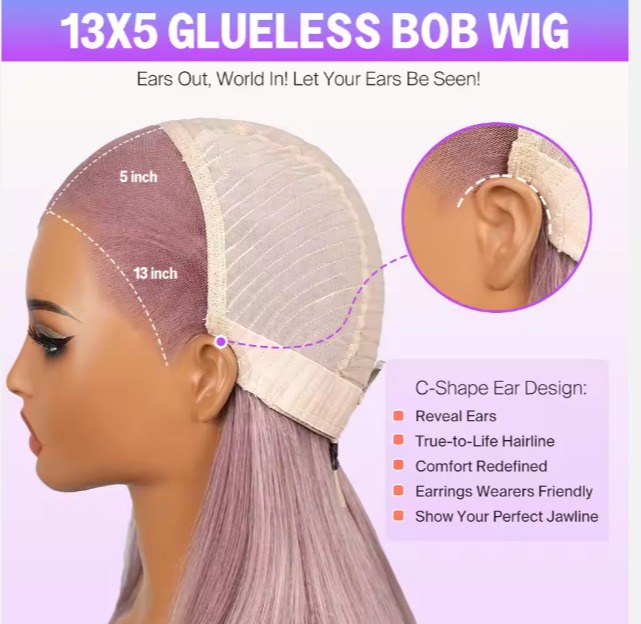 The Devote Ash Purple Straight Bob Human Hair Wig | 13x5 Glueless Lace Wig with Invisible Knots