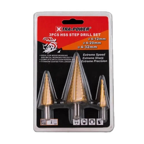 Step Drill Bit Hss 3 Pcs Set Supplier - Blade Size: 4 Mm