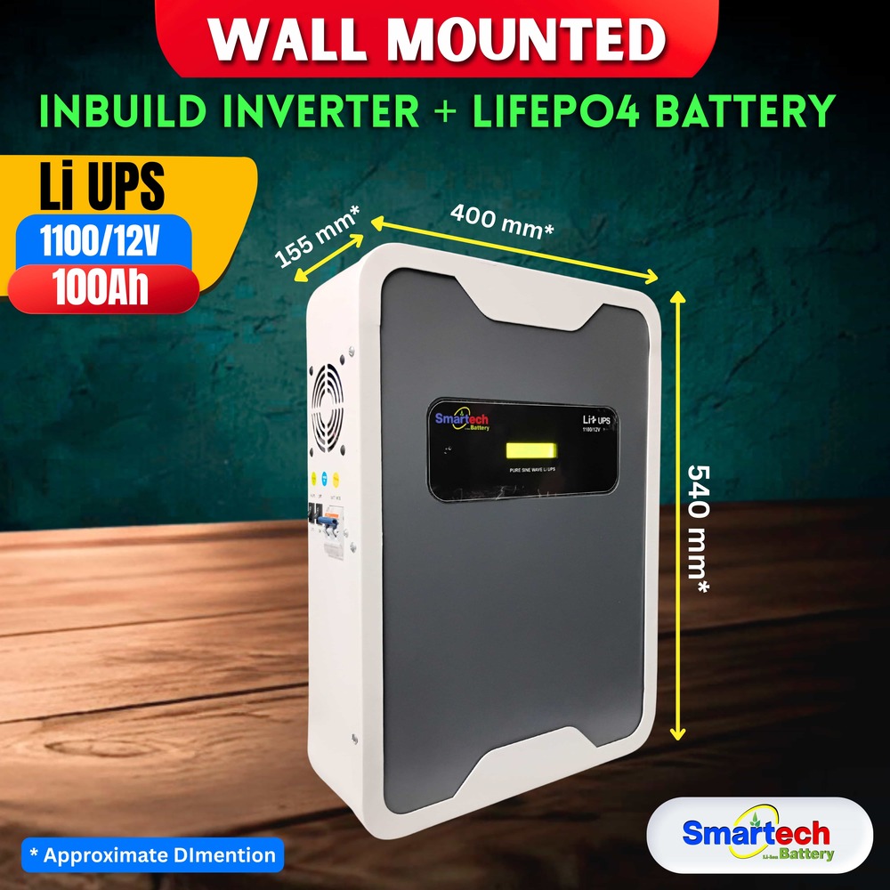 Wall Mounted (Inbuild Inverter + LiFePO4 Battery) Li-UPS 1100/12V -100Ah