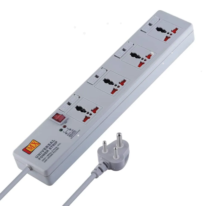 Mx 4 Outlet Universal Power Strip With Individual Fuse For Each Socket, Heavy Duty 1.5 Mtr Power Cord & With Child Safety Shutter - Color: Gray