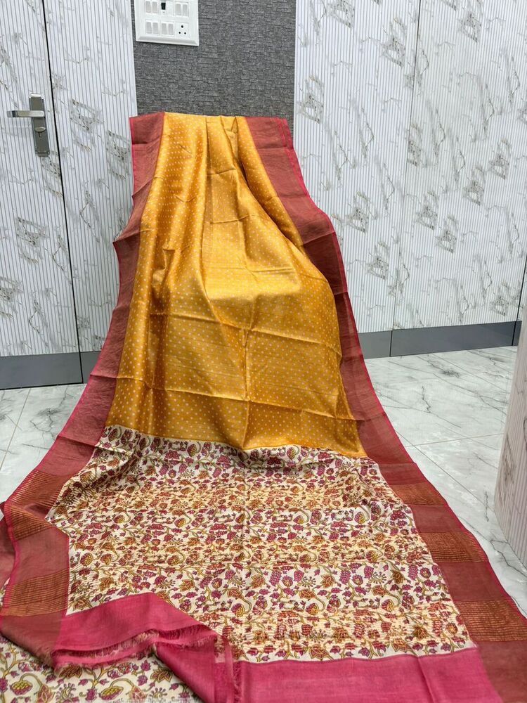 Block Printing Tussar Silk Saree