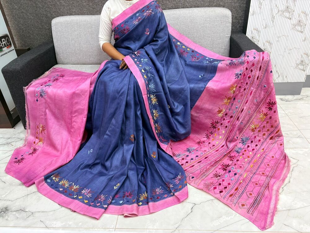 Tussar Silk Saree(Pink And Blue Lambani ) - Color: Different Available