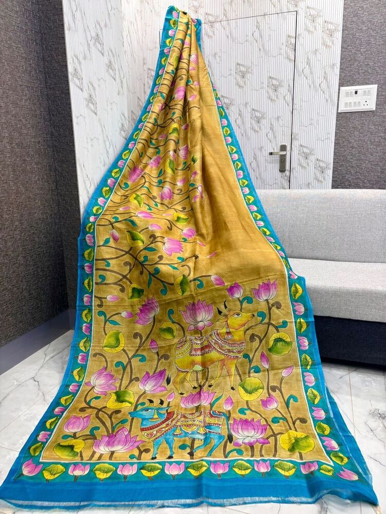 Fancy Hand Painting Tussar Silk Saree