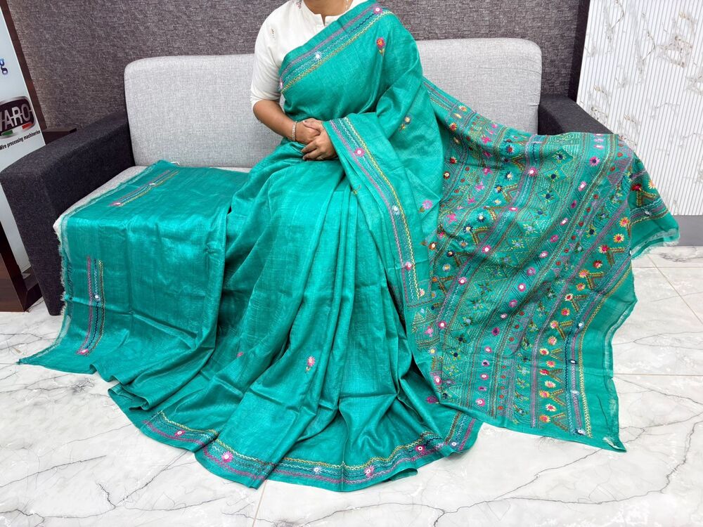 Sea Green Lambani Tussar Silk Saree