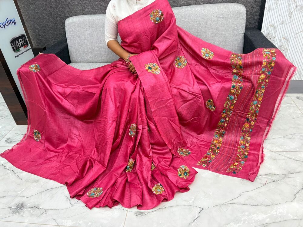 Pink Lambani Tussar Silk Saree
