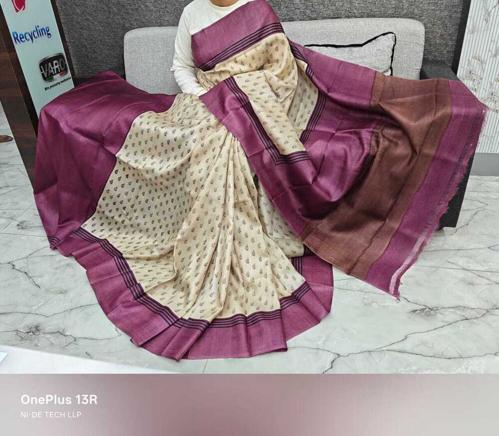 Ladies Block Printing Tussar Silk Saree