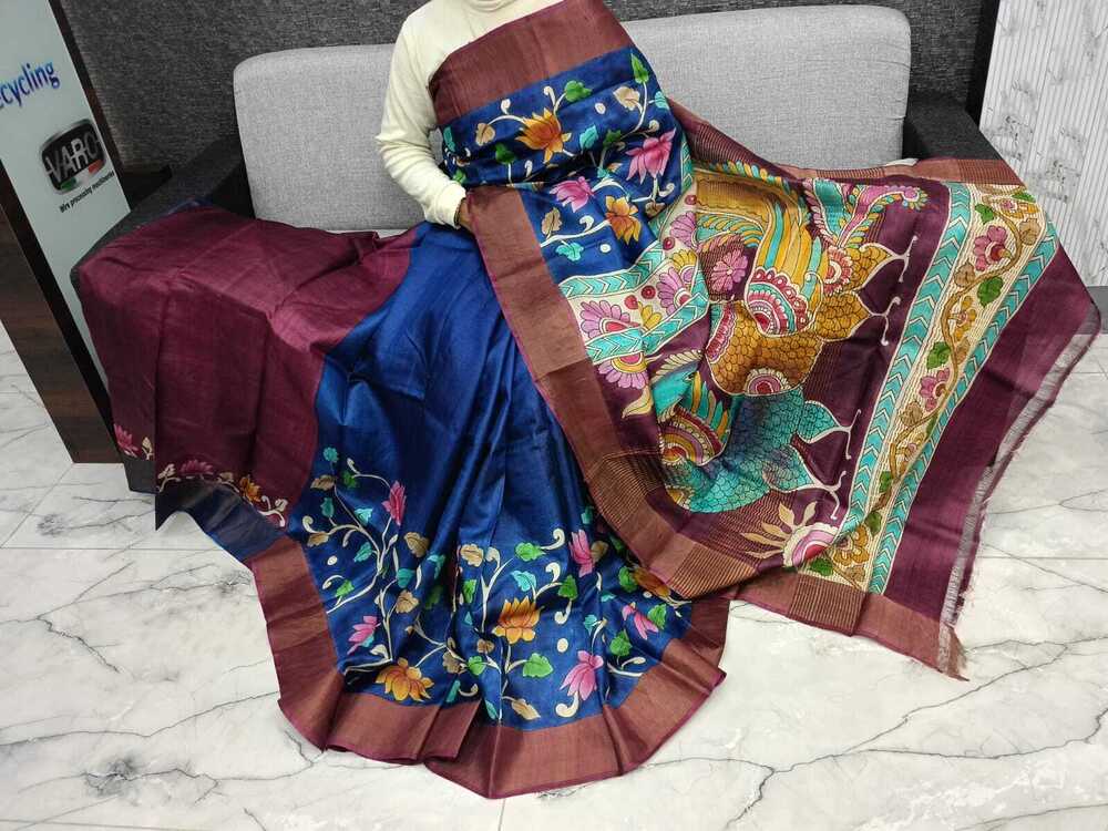 Ladies Fancy Hand Painting Tussar Silk Saree
