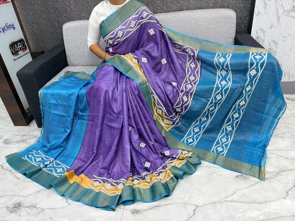 Multicolor Lambani Tussar Silk Saree