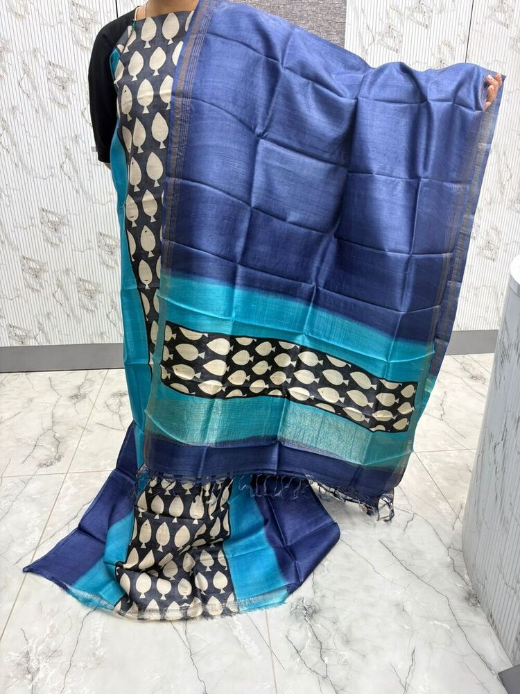 Blue Tussar Suit And Dupatta