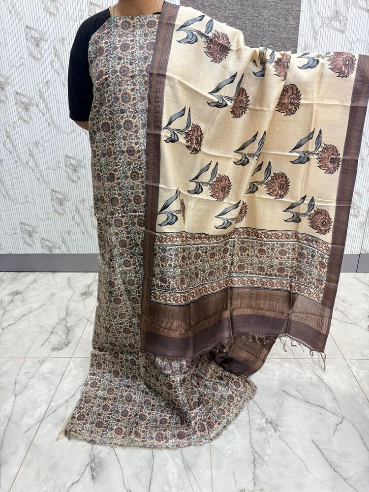 Floral Printed Tussar Suit And Dupatta