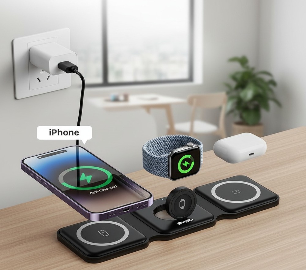 3-in-1 Fast Magnetic Foldable Wireless Travel Charger