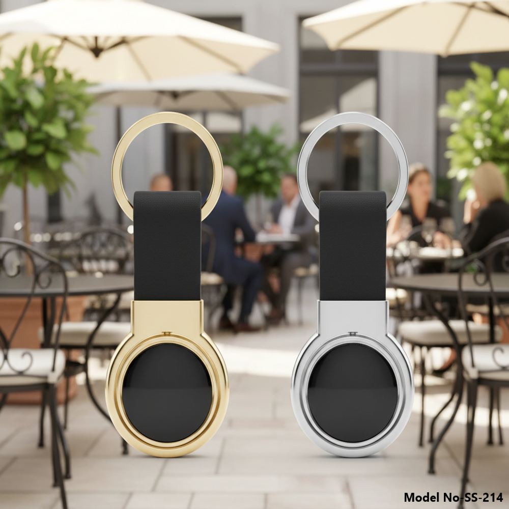 Golden & Silver Round Metal With Leather Keychain Revol-ving (SS-214)