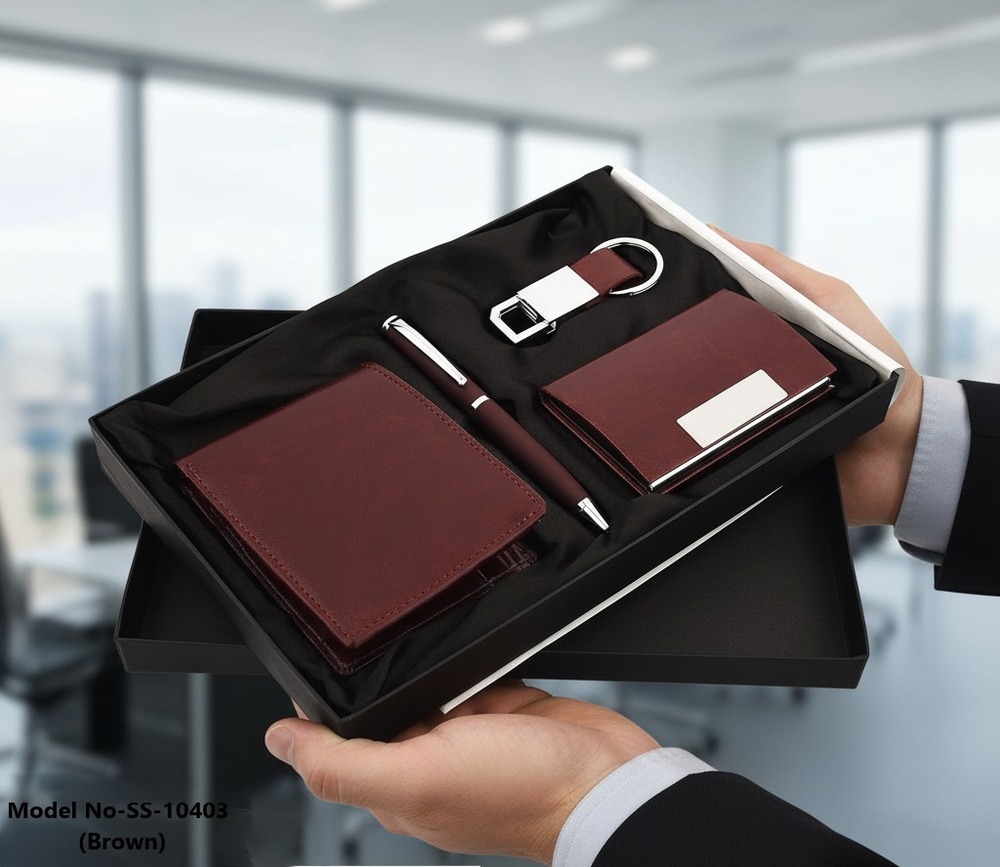 SS-10403 Leather Wallet Pen Cardholder And Keychain 4-in-1 Gift Set