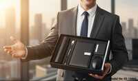 (ss-10605) Wireless Mouse, Card Holder, Diary, Bottle, Pen And Pendrive - Color: Black