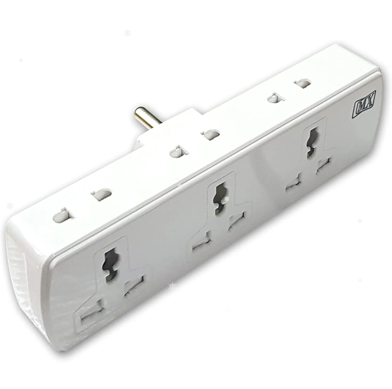 Mx 6 Outlet Universal Spike Protector With Switch (3-Pin)  Features 3 Universal 3-Pin Sockets And 3 Universal 2-Pin Sockets, Plus Child Safety Shutter (6 Amp) - Color: White