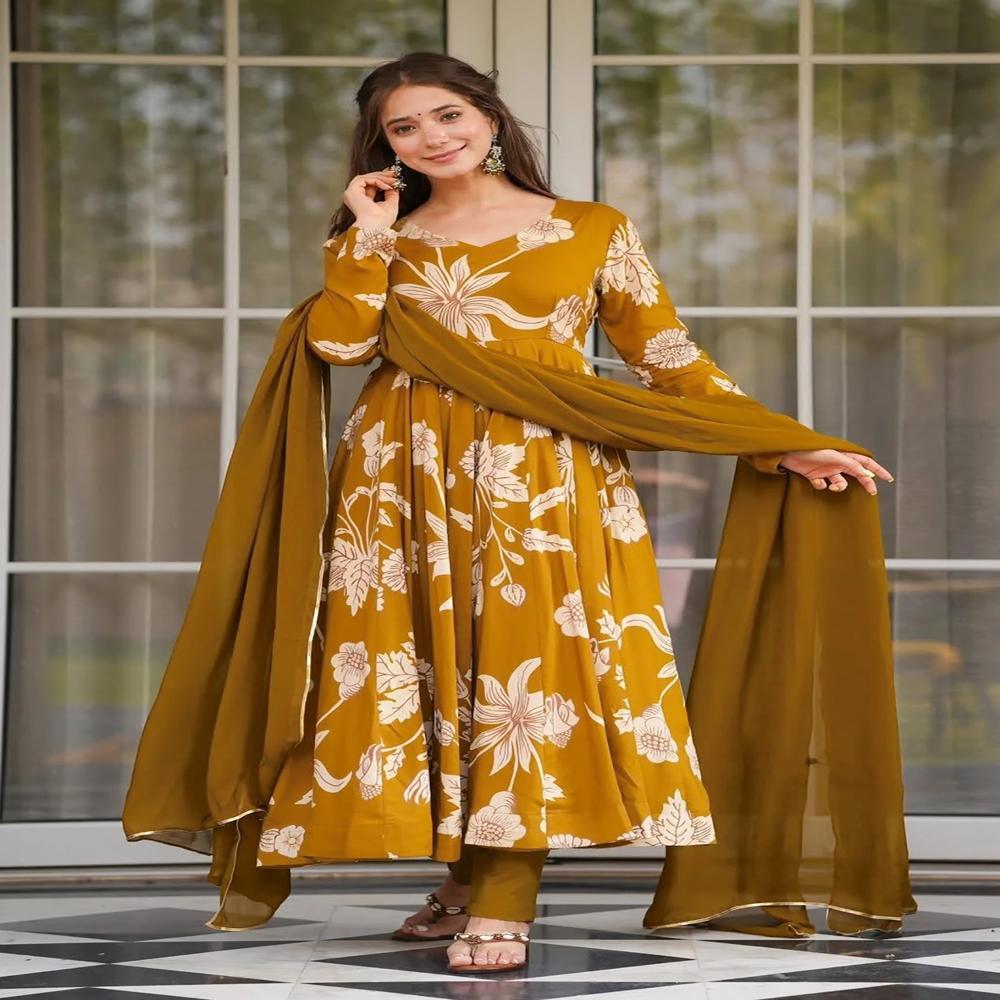 Women Anarkali Pant Dupatta Set - Bust Size: 32-40 Inch (In)