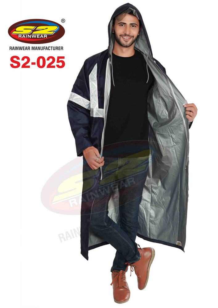 Pu Polyester Raincoats - Polyester Taffeta With Virgin Pvc Lining 0.15mm, Assorted Colors, Reversible Long Coat With Hood & Pockets, High Visibility Reflective Tape